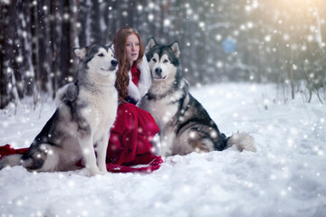 Attractive woman with the dogs