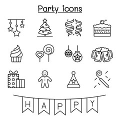 Fototapeta na wymiar Party, celebration, new year, birthday icon set in thin line style