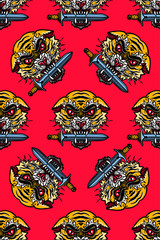 seamless pattern tiger head with grin