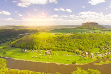 Fototapeta na wymiar Summer green rural landscape view, Germany, Elba river countryside.