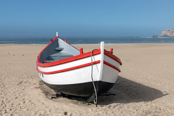 Boat on the beach, Nazare, Portugal.