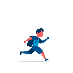running schoolboy with backpack isolated on white background vector illustration 