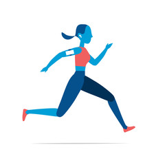 Running female athlete. Vector illustration isolated on white background