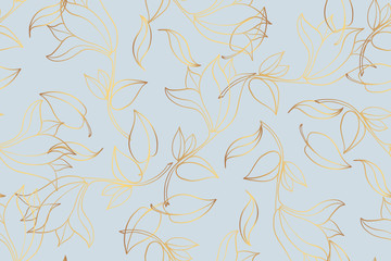 seamless pattern with flowers from golden lines