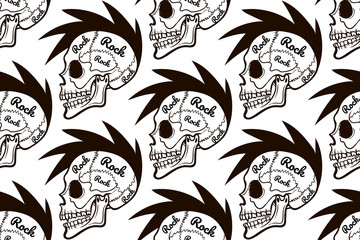 seamless pattern skull with Iroquois, rock