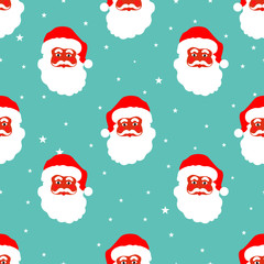 cartoon Santa Claus face seamless vector pattern background holidays illustration.Wrapping paper design.
