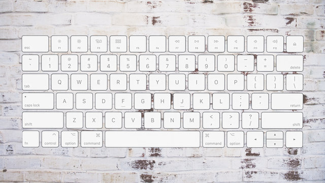 English Computer Keyboard Layout On Brick Background