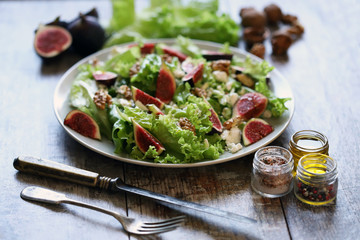 Healthy vegetarian salad with figs. Keto diet. Keto salad.