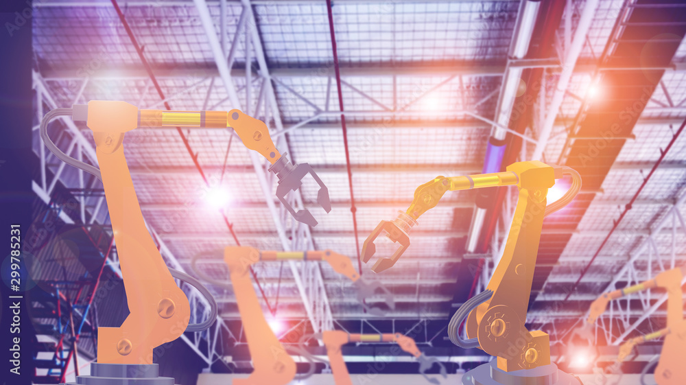 Poster robot arm in the factory