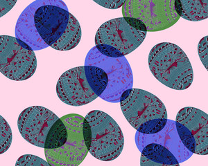 Easter eggs. Illustration, design element or background in pop arty cool style. Soft pastel colored pattern of overlapping eggs, traditional wax decor. For print, web, greeting cards, retail display