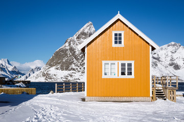traditional norwegian wooden house rorbu