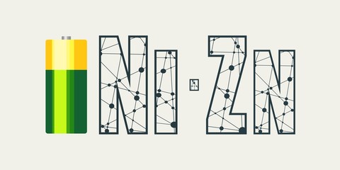 Illustration of cylinder Nickel Zinc battery. NiZn text