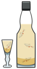 Bloodfin tetra fishes inside of bottle and glass of sherry