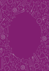 Purple frame with beaury products in white lines