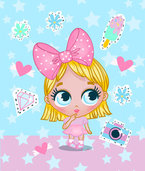 cute little blonde girl with a big bow on her head