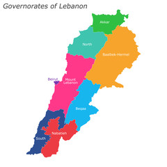 Lebanon map with governorates. Political map. Vector illustration