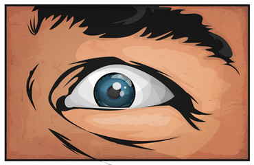 Comic Books Man Eyes Scared/ Illustration of a cartoon comic male eye watching and staring at you with scare and grunge textured
