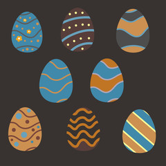 Collection Of Colorful Happy Easter Eggs. Retro Style.