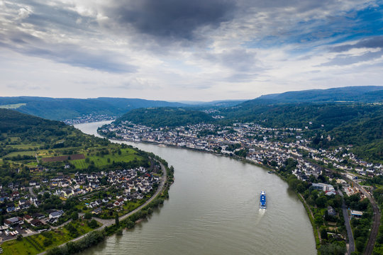 View from the Gedeonseck down to the Rhine at Boppard, Unesco world heritage sight Midle Rhine valley, Germany