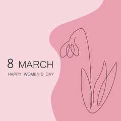 Women's day background with spring flower snowdrop, vector illustration