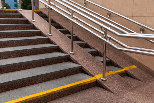 Concrete Tiled Stairs With Steel Ramp For Disabled People