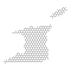 Trinidad and Tobago map from abstract futuristic hexagonal shapes, lines, points black, form of honeycomb or molecular structure. Vector illustration.