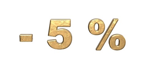 5% of discount. Golden five percent sale.  isolated on white background  