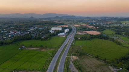 Fototapeta na wymiar Aerial view of farmland/riice field in Thailand