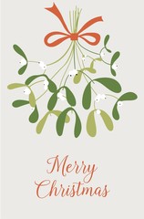 Hand drawn mistletoe. New Year and Christmas objects and elements of nature. Vector illustration of hanging mistletoe sprigs with berries. Greeting card design.