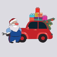 Santa Claus holiday character with red car