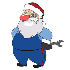 Cartoon cute Santa Claus mechanic