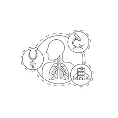 Lungs system inspection concept. Pulmonology of human vector illustration for website, logo, app icon, banner. Medical research for Fibrosis, Asthma, Tuberculosis, Pneumonia, Cancer. Lung line art Vec