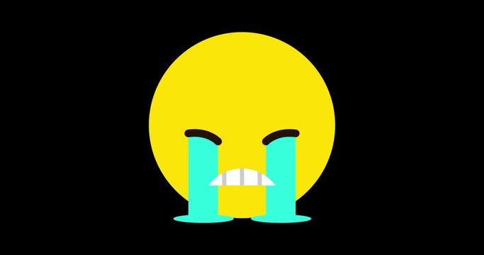 Crying Emoji reaction, icon animation on black background