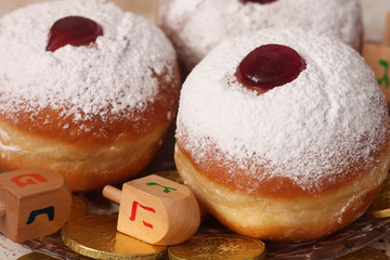 Jewish holiday hannukah symbols - donuts with jam
