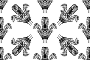 seamless pattern crown with feathers ©  Shamanska Kate