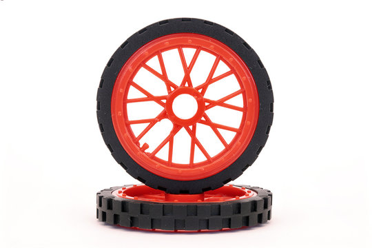 Model wheels, black tyres and red/grey inserts