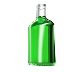 Glass bottle isolated with reflection. 3d illustration