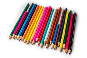 many color pencils isolated on white background. design layout.