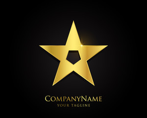 Gold Star Logo Designs Vector Template with Black Background