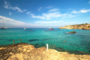 view of the sea and beach cala tarida-ibiza