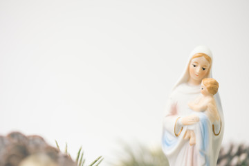Mother Mary with Jesus Christ on white background.Concept for Christmas Nativity in Christmas celebration.