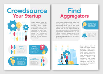 Crowdsource your startup brochure template. Find aggregators. Flyer, booklet, leaflet concept with flat illustrations. Vector page cartoon layout for magazine. advertising invitation with text space