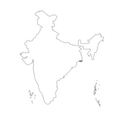 Vector illustration of black outline India map.