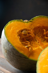 sectional pumpkin close-up on a dark background