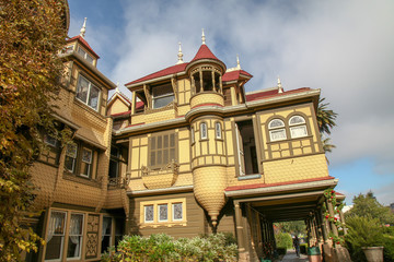 California, USA-December 12,2018: The garden at Winchester house is ghost house most famous in...