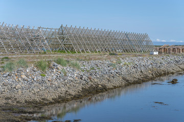 wooden racks for dried cod at Nordmela, Norway