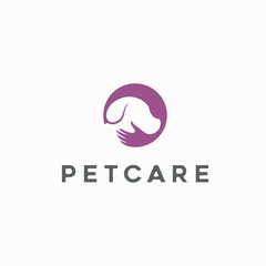 Creative Pet Care  Logo Design Inspiration With Dog And Hand