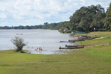 Panoramic view of the pier on the Amazon River Colombia