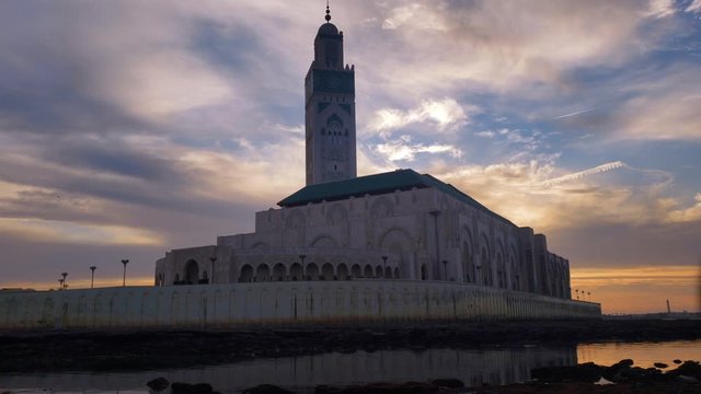 Time lapse Sunrise At Hassan II Mosque in Casablanca, Morocco