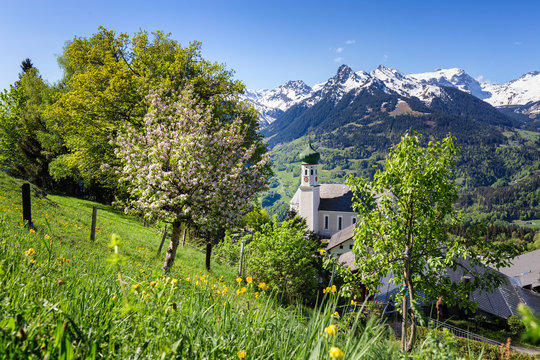 Grandioser Blick auf eine Alpenlandschaft (Bartholom&auml;berg und die umliegenden Berge von Silvretta, R&auml;tikon und Verwall)